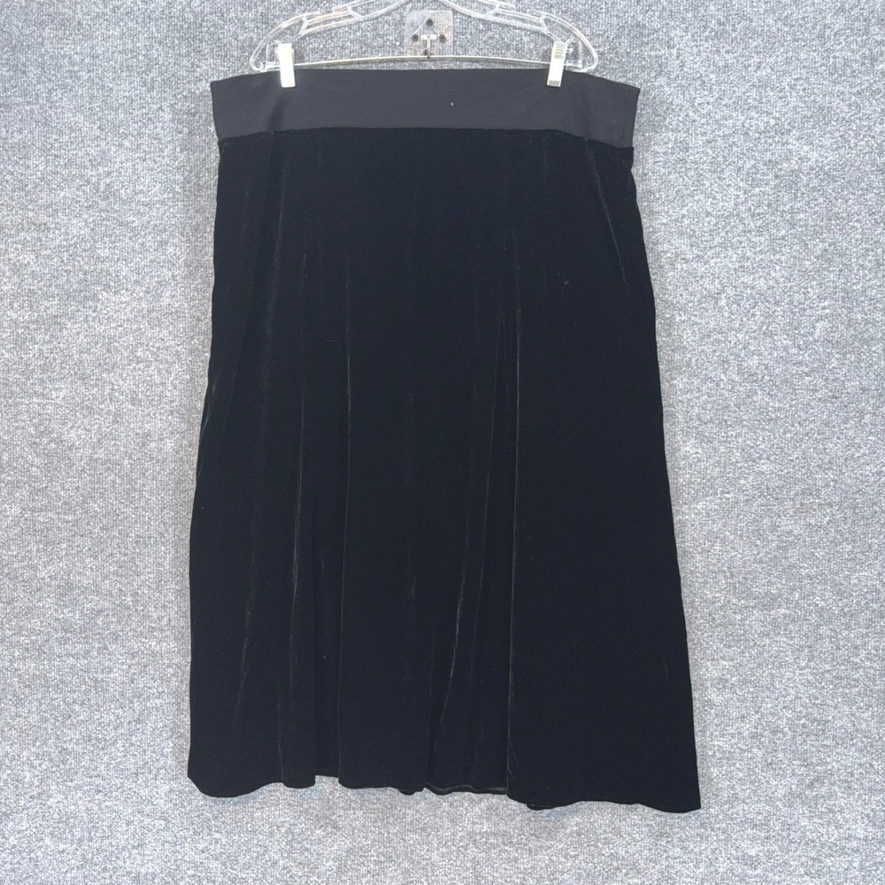 Eileen Fisher Midi Skirt Womens XL Black Velvet Stretch Waist Minimalist Luxury